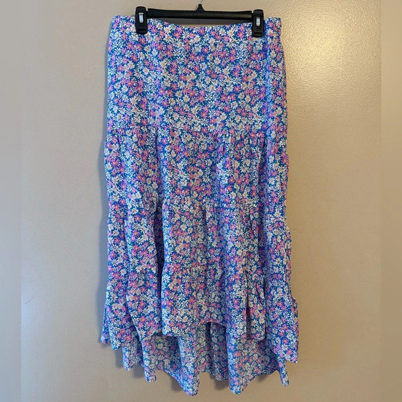 Simple Fun Womens Floral Tiered High Low Midi Skirt Summer Spring XL NWT - Picture 1 of 8